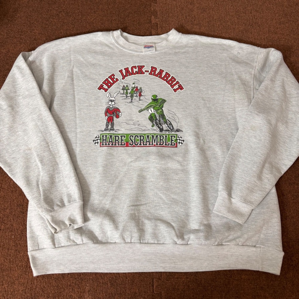 Hanes The Jack-Rabbit Hare Scramble Sweatshirt Mens 2XL Gray Motocross‎ Graphic